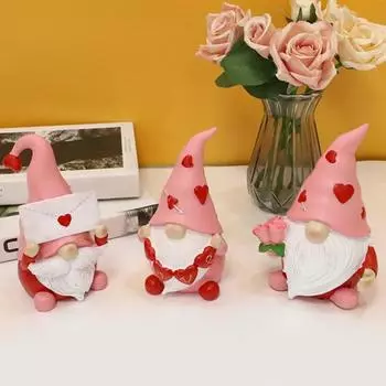 День святого Валентина Сердце Любви Гном Фигурка Смоляная Роза Конверт Безликий Эльф Гном A