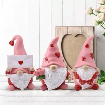 День святого Валентина, статуэтка гнома в виде сердца, смоляная роза, конверт, безликий эльф, статуэтка гнома, скульптура, украшение для домашнего офиса, орнамент A