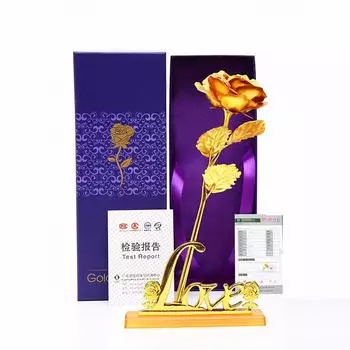 День святого Валентина Золотая фольга Свадьбы Подарки Розы Цветы влюбленные Изысканный набор Моделирование Декоративный Букет 24K Уникальный Purple