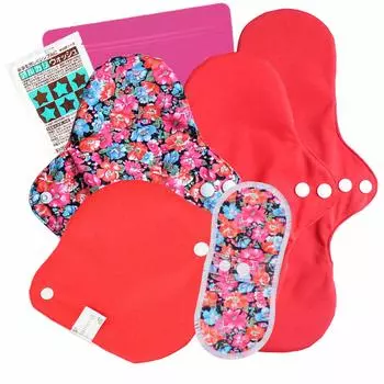 День возврата денег Легко стирающиеся салфетки из ткани 3D вагинальные выделения день и ночь набор органический хлопок [30 Гарантия] 5 шт 100% [Красный/Ромашка]