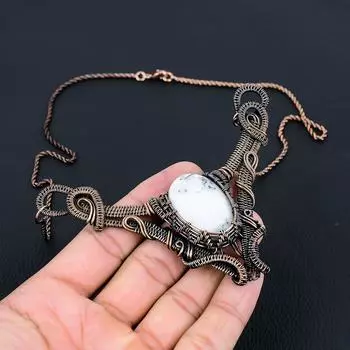 Дендрит Опал Драгоценные камни Ювелирные изделия Ожерелье ручной работы из чистой медной проволоки 18 Inches белый