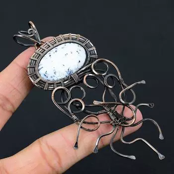 Дендрит Опал Драгоценный камень Медная проволока Обертка ручной работы Дизайнерский кулон Ювелирный подарок 4.25 Inches белый