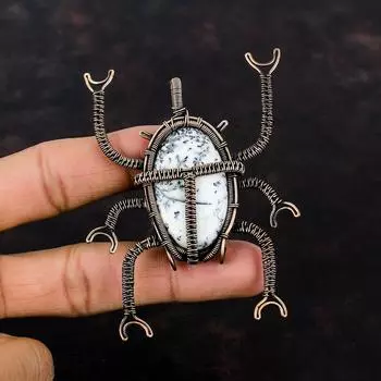 Дендрит Опал Кулон Медная Проволока Обернутый Кулон Ювелирные Изделия Из Драгоценных Камней Подвеска Ручной Работы Дизайнерские Медные Ювелирные Изделия Кулон Жук Ювелирные Изделия Из Проволоки
