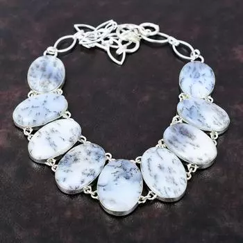 Дендрит Опал Ожерелье Стерлингового Серебра 925 Ожерелье Регулируемая Цепочка Ручной Работы Ожерелье Из Натурального Драгоценного Камня Ювелирные Изделия Подарок Для Жены Серебряные Ювелирные Изделия Adjustable