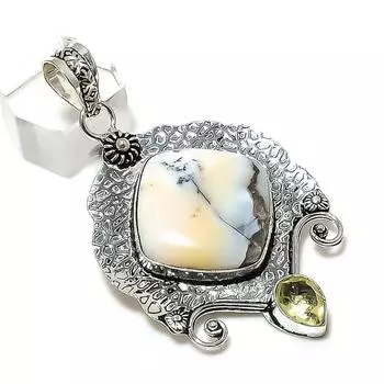 Dendrite Opal, Citrine Gemstone 925 Sterling Silver Jewelry Pendant 2.56 d0j78