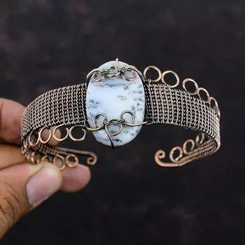 Dendrite Opal Cuff Bracelet Copper Wire Wrapped Jewelry Adjustable Bangle Wire Wrapped Cuff Bracelet Gemstone Jewelry Handmade Copper Bangle