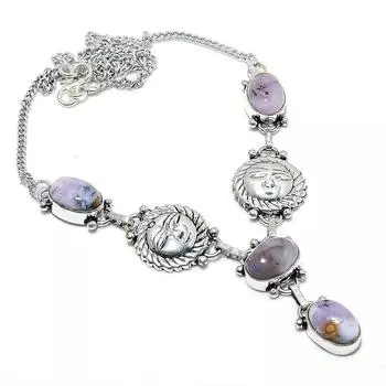 Dendrite Opal Gemstone 925 Sterling Silver Jewelry Necklace 18 K1t97 белый