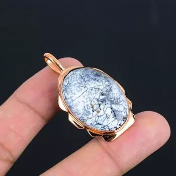 Дендрит Опал Драгоценный Камень Медь Ювелирные Изделия Ручной Работы Великолепный Кулон Для Нее 1.93 Inches белый