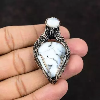 Dendrite Opal Gemstone Copper Wire Wrapped Pendant Copper Jewelry Handmade Pendant Rainbow Moonstone Jewelry Gift For Her Gift For Mother