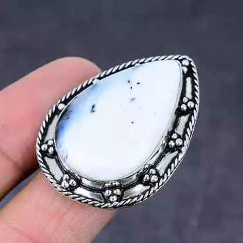 Dendrite Opal Gemstone Handmade 925 Sterling Silver Jewelry Ring Size 8 G2f88