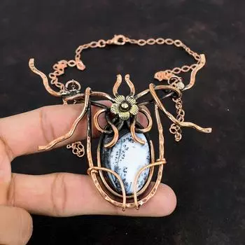 Dendrite Opal Necklace Copper Wire Wrapped Jewelry Handmade Adjustable Necklace Gemstone Necklace Copper Wire Wrap Jewelry Gifts For Women