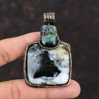 Dendrite Opal Pendant Copper Wire Wrapped Gemstone Pendant Copper Jewelry Handmade Wire Pendant Labradorite Jewelry Anniversary Gift For Mom
