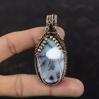 Dendrite Opal Pendant Copper Wire Wrapped Jewelry Copper Pendant Handmade Pendant Wire Wrap Pendant Natural Gemstone Jewelry Gift For Mother