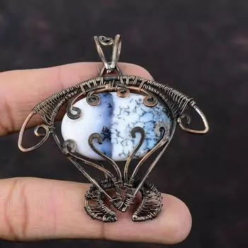 Dendrite Opal Pendant Copper Wire Wrapped Pendant Tortoise Pendant Dainty Gemstone Jewelry Handmade Pendant Copper Wire Jewelry Gift For Her