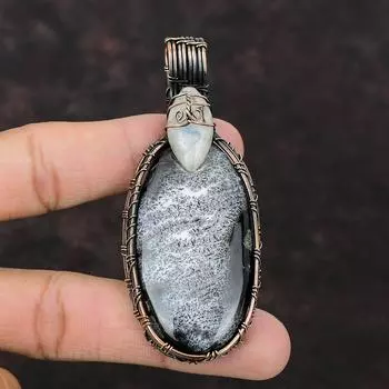 Dendrite Opal Pendant Copper Wire Wrapped Pendant Rainbow Moonstone Gemstone Jewelry Handmade Boho Pendant Copper Wire Jewelry Gift For Him