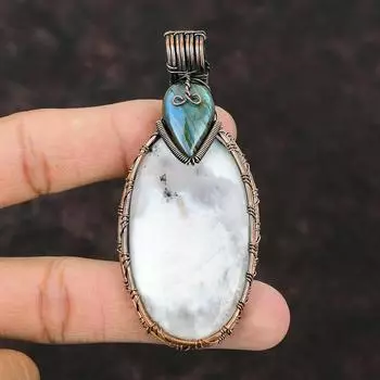 Dendrite Opal Pendant Copper Wire Wrapped Pendant Labradorite Gemstone Pendant Wrapping Jewelry Handmade Copper Jewelry Gift For Her & Women