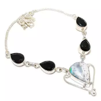 Dendrite Opal, Spinel Gemstone 925 Sterling Silver Jewelry Necklace 18 Y6P82 белый