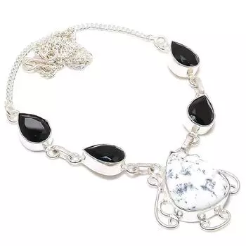 Ожерелье из серебра 925 пробы с опалом дендритом и шпинелью 18 дюймов O2J58 белый