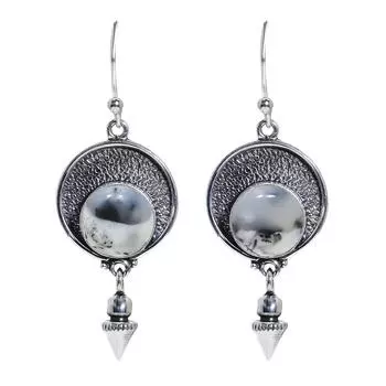 Dendritic Agate - Brazil 925 Sterling Silver Earring V6822, White Earring, Round Earring, Valentin s Day Gift, Gift For Her, Birthday Gift, Handmade J