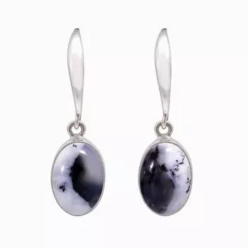 Dendritic Agate - Brazil 925 Sterling Silver Earring V4508, White Earring, Oval Earring, Valentin s Day Gift, Gift For Her, Birthday Gift, Handmade Je