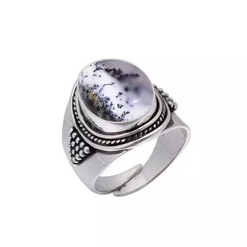 Dendritic Agate - Brazil 925 Sterling Silver Ring V5631, White Ring, Oval Ring, Valentin s Day Gift, Gift For Her, Birthday Gift, Handmade Jewelry, Si