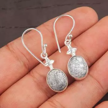 Dendritic Opal Gemstone 925 Sterling Silver Designer Jewelry Earrings For Women EE-6-22