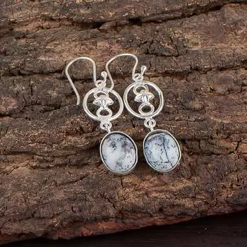 Dendritic Opal Gemstone 925 Sterling Silver Jewelry Handmade Boho Earrings 2.00 EE-17-22