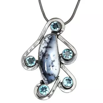 Dendritic Opal Sky Blue Topaz Mother s Day Silver Jewelry Pendant 2