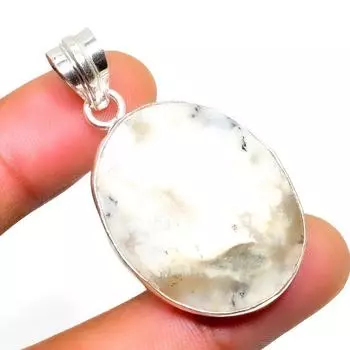 Дендритовый опал, драгоценный камень 925, посеребренный кулон ручной работы, 1,70 дюйма 1.70 белый