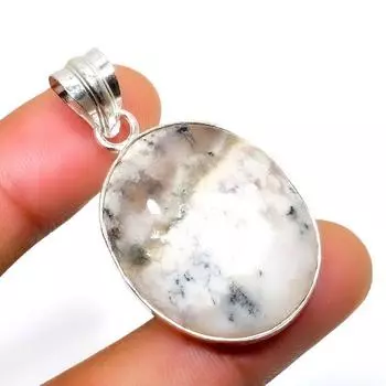 Дендритовый опал, драгоценный камень 925, посеребренный кулон ручной работы, 1,70 дюйма 1.70 белый