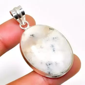 Дендритовый опал, драгоценный камень 925, посеребренный кулон ручной работы, 1,89 дюйма 1.89 белый
