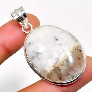 Дендритовый опал, драгоценный камень 925, посеребренный кулон ручной работы, 1,89 дюйма 1.89 белый