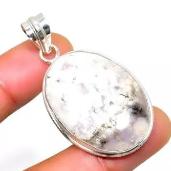 Дендритовый опал, драгоценный камень 925, посеребренный кулон ручной работы, 1,89 дюйма 1.89 белый