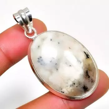 Дендритовый опал, драгоценный камень 925, посеребренный кулон ручной работы, 1,89 дюйма 1.89 белый
