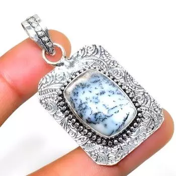 Дендритовый опал, драгоценный камень 925, посеребренный кулон ручной работы, 2,08 дюйма 2.08 белый