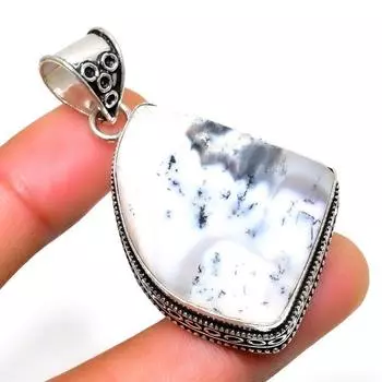 Дендритовый опал, драгоценный камень 925, посеребренный кулон ручной работы, 2,08 дюйма 2.08 белый