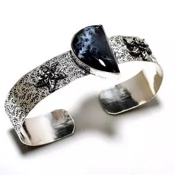 Дендритовый опал драгоценный камень 925 посеребренный ювелирный браслет ручной работы-манжета