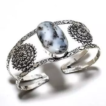 Дендритовый опал драгоценный камень 925 посеребренный ювелирный браслет ручной работы-манжета