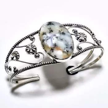 Дендритовый опал драгоценный камень 925 посеребренный ювелирный браслет ручной работы-манжета
