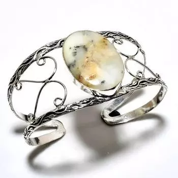 Дендритовый опал драгоценный камень 925 посеребренный ювелирный браслет ручной работы-манжета