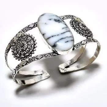 Дендритовый опал драгоценный камень 925 посеребренный ювелирный браслет ручной работы-манжета