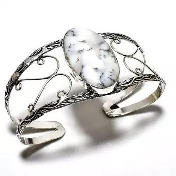 Дендритовый опал драгоценный камень 925 посеребренный ювелирный браслет ручной работы-манжета