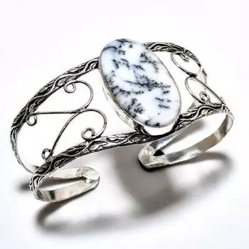 Дендритовый опал драгоценный камень 925 посеребренный ювелирный браслет ручной работы-манжета