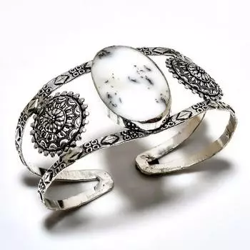 Дендритовый опал драгоценный камень 925 посеребренный ювелирный браслет ручной работы-манжета