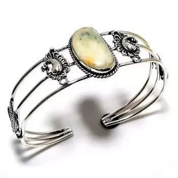 Дендритовый опал драгоценный камень 925 посеребренный ювелирный браслет ручной работы-манжета