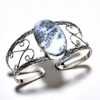 Дендритовый опал драгоценный камень 925 посеребренный ювелирный браслет ручной работы-манжета