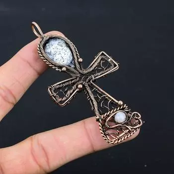 Дендритовый опал, драгоценный камень, чистая медная проволока, обернутая подвеской ручной работы Анк, ювелирные изделия