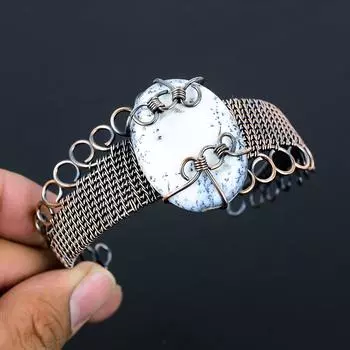 Дендритовый опал, драгоценный камень, чистая медная проволока, завернутая в манжеты/браслет ручной работы, ювелирные изделия Adjustable белый