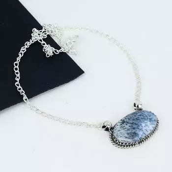 Дендритовый опал, драгоценный камень, ожерелье из стерлингового серебра 925 пробы ручной работы, натуральный дендритовый опал, ювелирное ожерелье ручной работы для женщин, ожерелье для нее 20 чёрный/белый