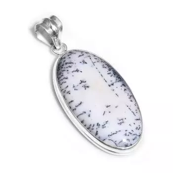 Дендритовый опал, драгоценный камень, подвеска ручной работы, ювелирные изделия, 2,17 дюйма, сплошное серебро для женщин и девочек